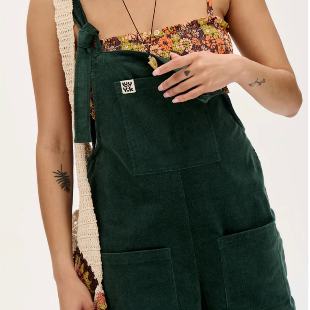 NET green corduroy overalls 98%cotton